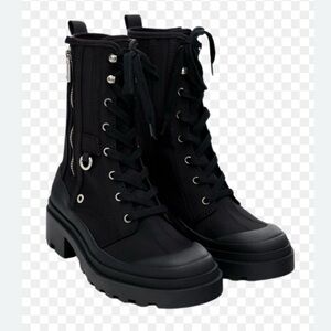 Zara Zippered Fabric Ankle Black Women's Combat Boots